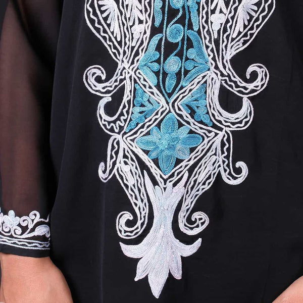 Black Pasley Design Aari Embroidery Georgette Kurti