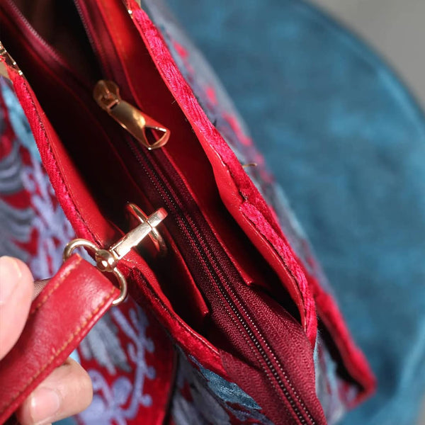 Chinar Motif Aari Embroidered Red Hand Bag