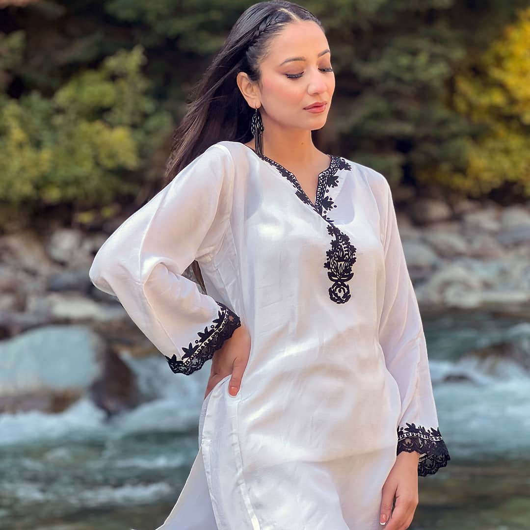 Hand Embroidery Designs Aari Work Kurtis Stylish Beige Cotton