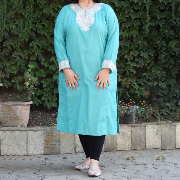 Sky Blue Tilla Phiran with Unstitched Bottoms