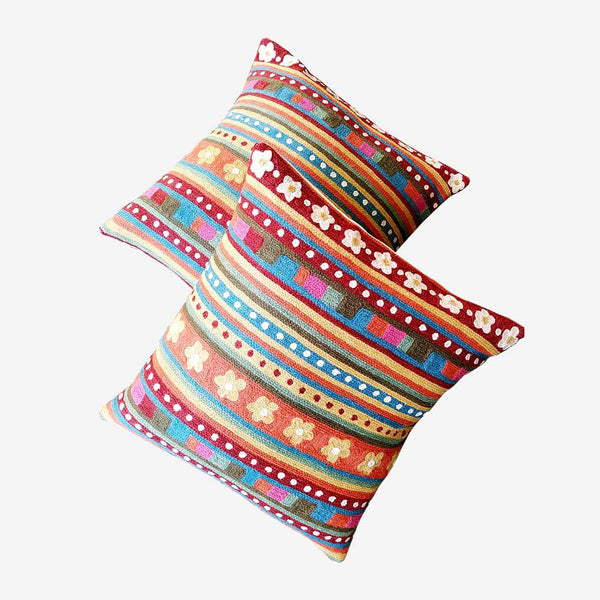 Multicolored Chain Stitch Cushion Cover