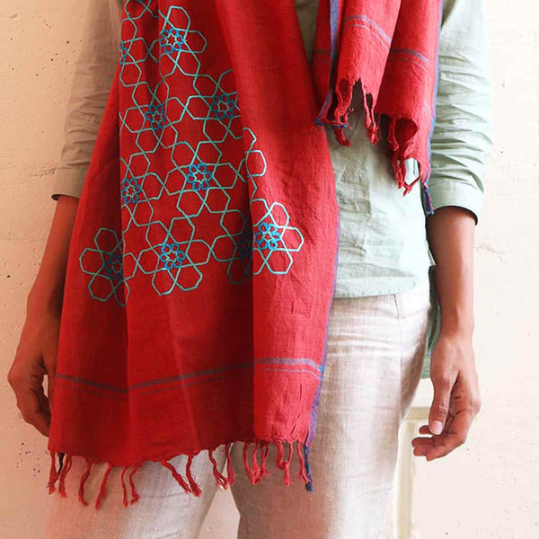 Summer Stole Hand Embroidered in Khatamband Pattern