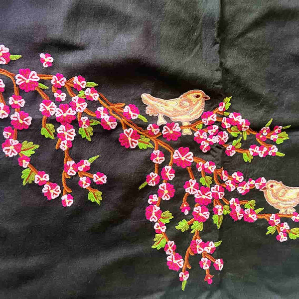 Bird and Blossom Hand Embroidered Silk Stole