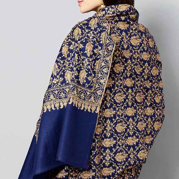 Blue Hand-Embroidered Ladies Pashmina Wrap