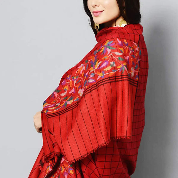 Crimson Red Kani Paldar Handwoven Cashmere Pashmina Shawl