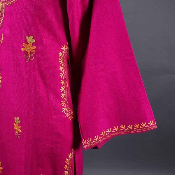 Magenta Pink Aari Embroidery Woolen Phiran