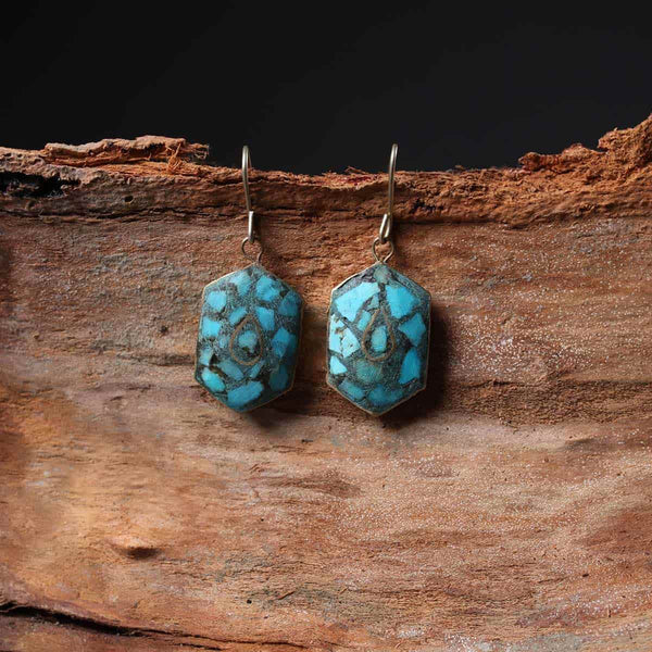 Handmade Hexagonal  Turquoise Earring