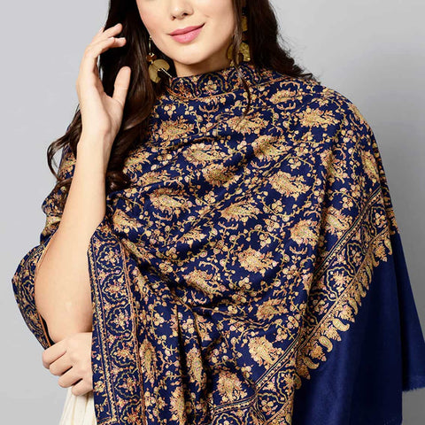 Blue Hand-Embroidered Ladies Pashmina Wrap