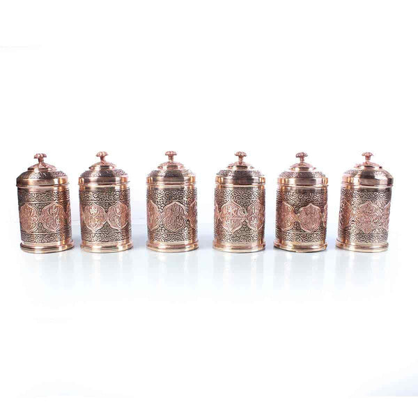 Hand-Engraved  Copper Masala Box (Set of 6 pcs)
