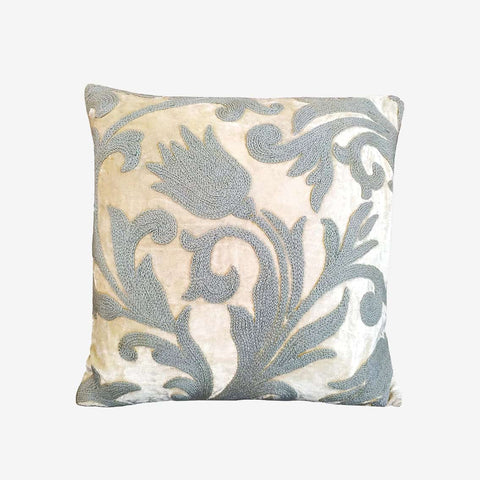 Floral Crewel Embroidered Velvet Cushion Cover