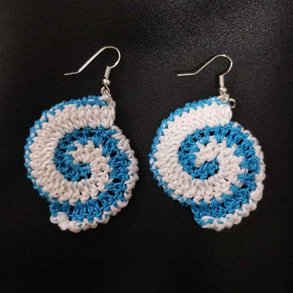 Light Blue and White Swirl Crochet Earrings