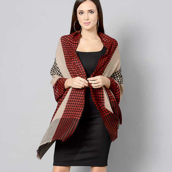 Red And Black Check Pashmina Cashmere Stole
