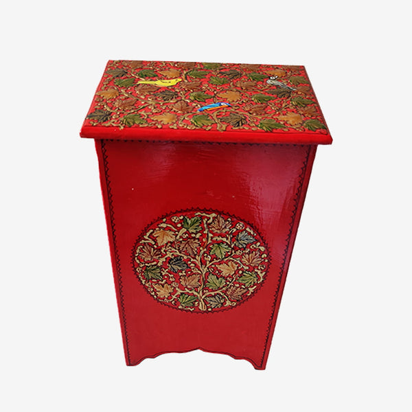 Red Base Chinar Embossed Wooden Jewellery Cabinet