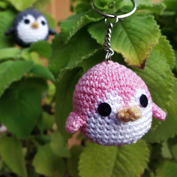 Mini Pink and Grey Baby Penguins Crochet Keychains
