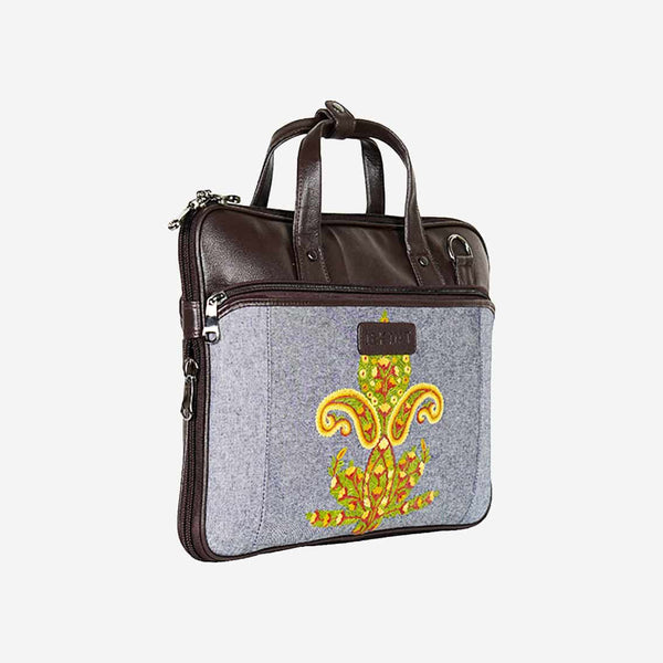 Paisley Embroidered Faux Leather Office Laptop Bag