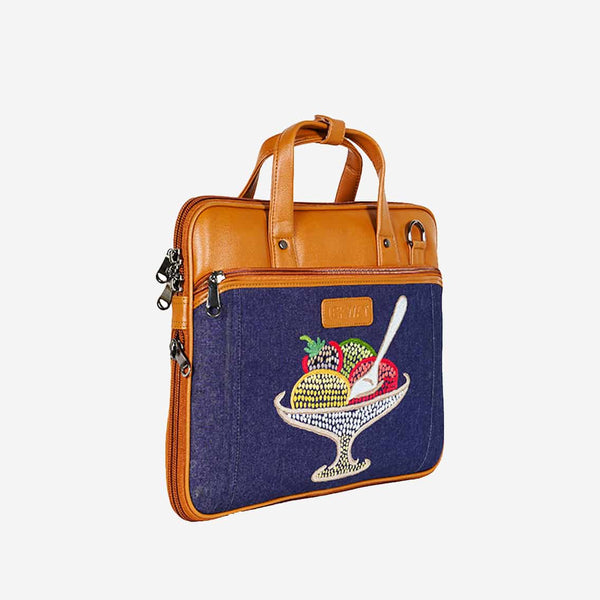 Ice-cream Embroidered Faux Leather Ladies Laptop Bag