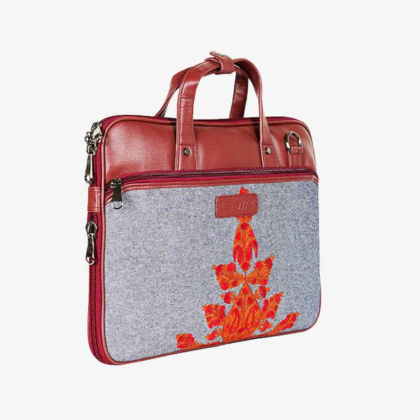 Expandable Hand Embroidered Vegan Leather Laptop Bag
