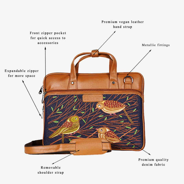 Light Brown Hand Embroidered Designer Laptop Bag