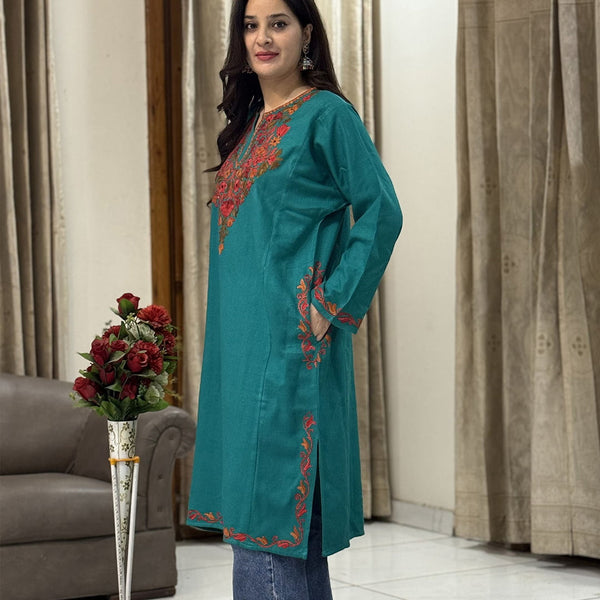 Sea Green Kashmiri Phiran with Exquisite Aari Detailing