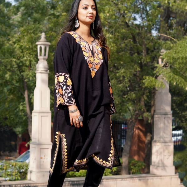 Black Woolen Phiran | Aari Embroidered