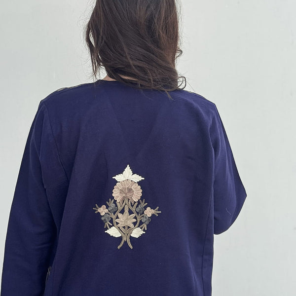 Navy Blue Contemporary Aari Embroidered Pheran