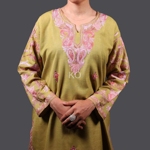 Kashmiri Embroidery Women Cotton Straight Long Kurta Top, Chikankari Women  Kurta Dress for Summer Wear, Green Long Lucknowi Kurti Top - Etsy Denmark