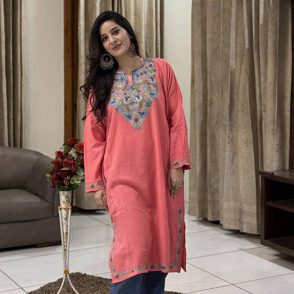 Pink Kashmiri Pheran with Aari Embroidery
