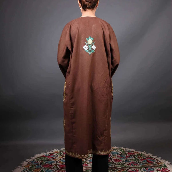 Brown Kashmiri Phiran with Floral Embroidery