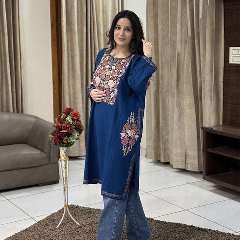 Royal Blue Designer Kashmiri Phiran with Aari Embroidery