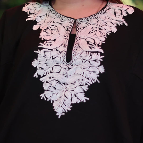 Traditional Black & White Naaldaar Aari Work Pheran