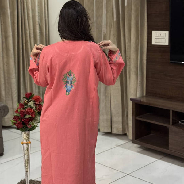 Pink Kashmiri Pheran with Aari Embroidery