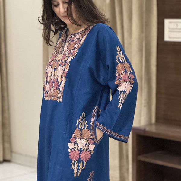 Royal Blue Designer Kashmiri Phiran with Aari Embroidery