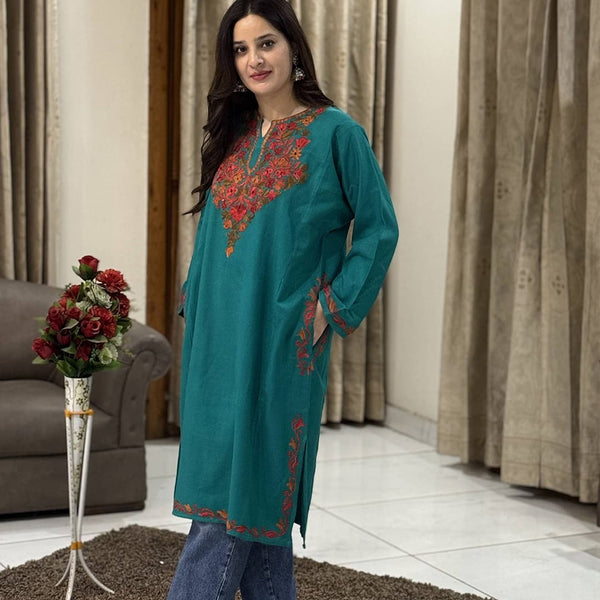 Sea Green Kashmiri Phiran with Exquisite Aari Detailing