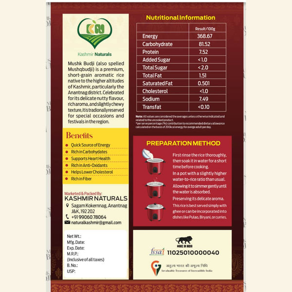 Mushk Budji | Kashmiri Aromatic Rice | 1kg