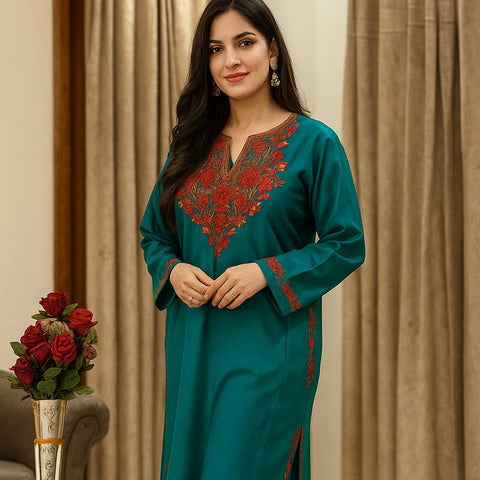 Sea Green Kashmiri Phiran with Exquisite Aari Detailing