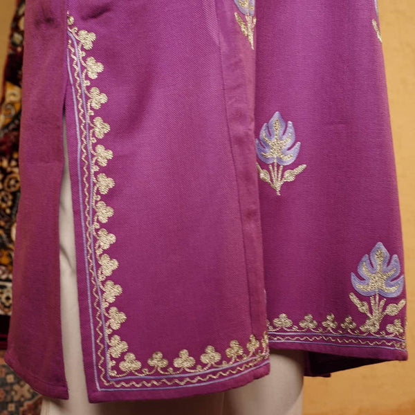 Lilac Zari And Aari Embroidered Woolen Phiran
