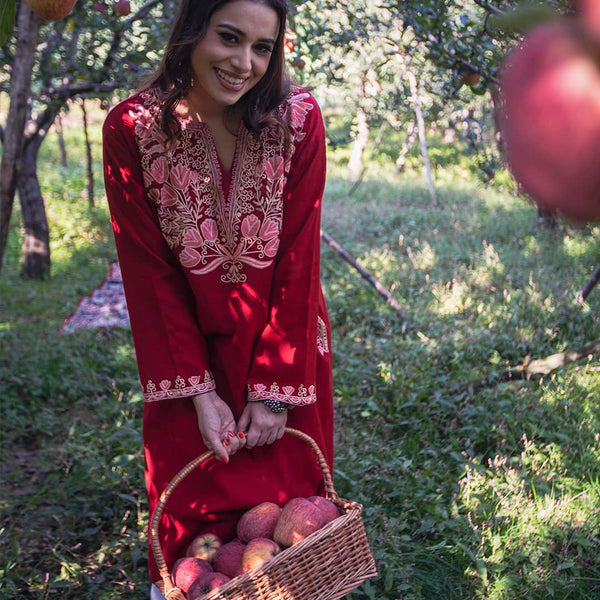 Apple Red Pheran | Hand Embroidered