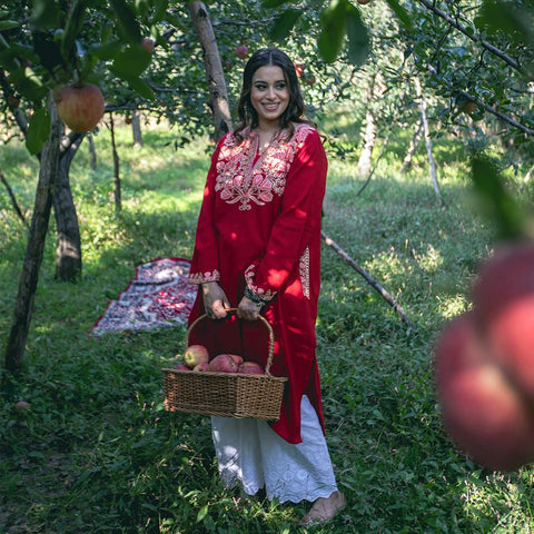 Apple Red Pheran | Hand Embroidered