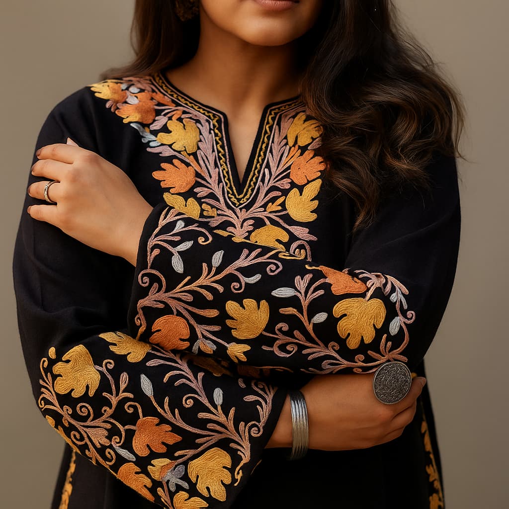 Black Woolen Phiran | Aari Embroidered