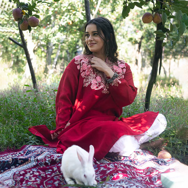 Apple Red Pheran | Hand Embroidered