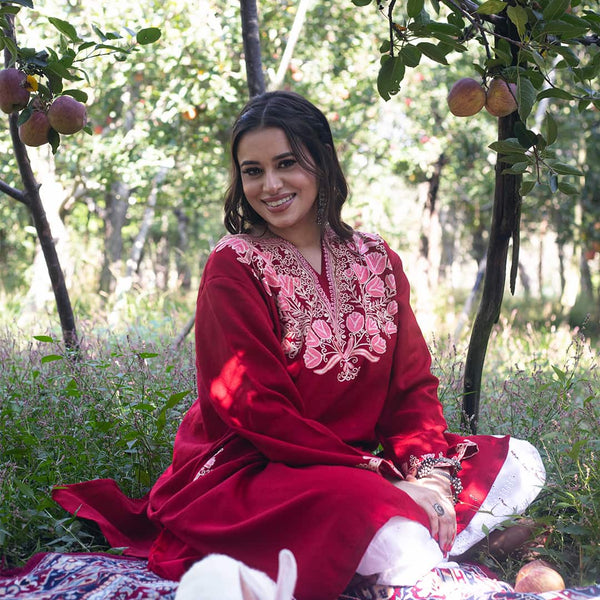 Apple Red Pheran | Hand Embroidered