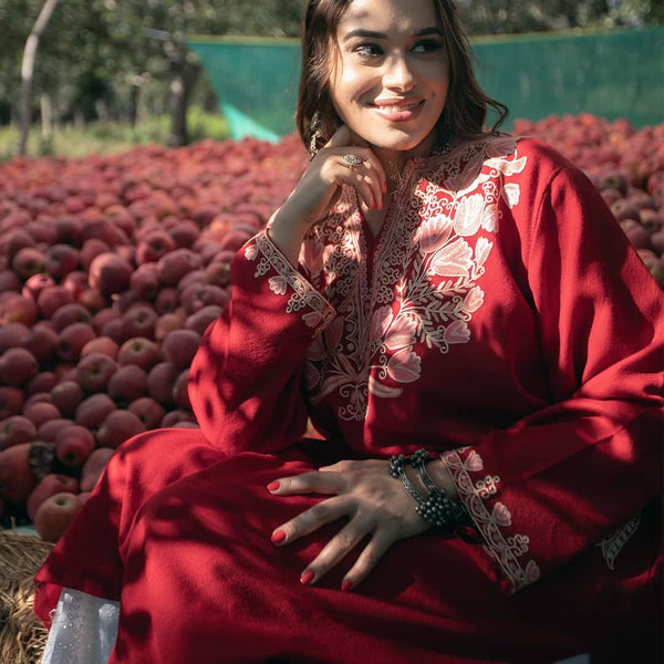 Apple Red Pheran | Hand Embroidered