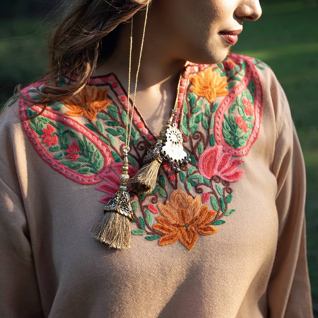 Autumn Beige Pheran | Hand Embroidered