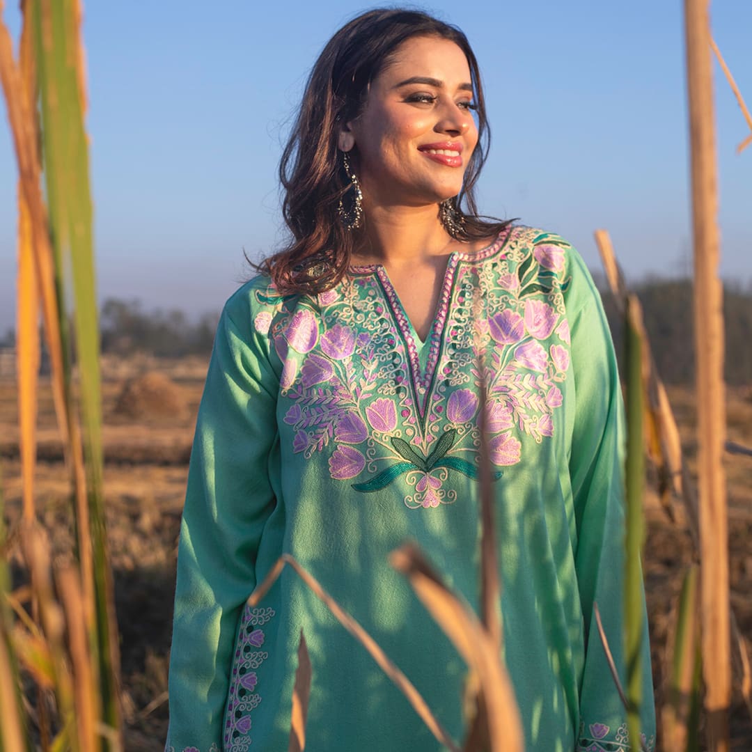 Mint Pheran | Hand Embroidered