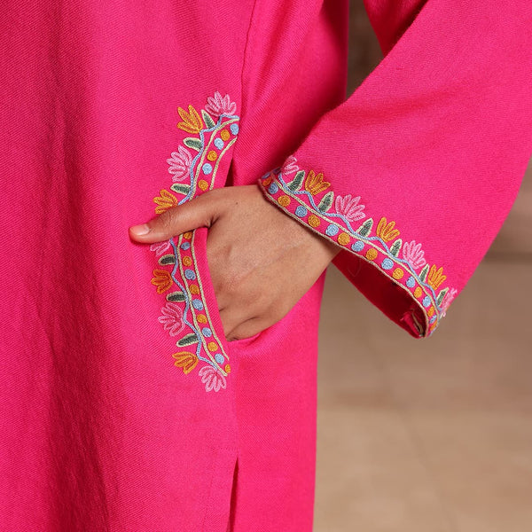 Rani Pink Pheran | Hand Embroidered