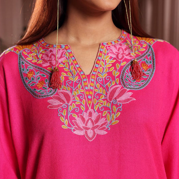 Rani Pink Pheran | Hand Embroidered