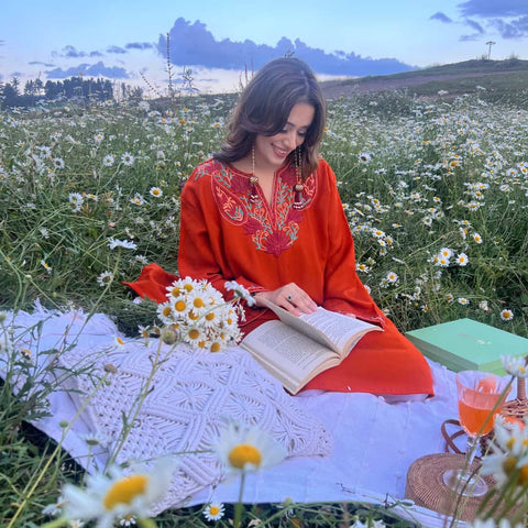 Orange Phiran | Hand Embroidered