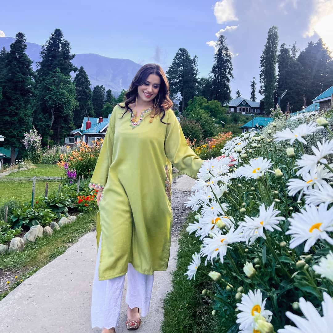 Moss Green Phiran | Hand Embroidered