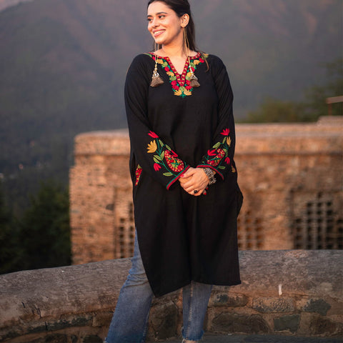 Classic Black Pheran | Hand Embroidered