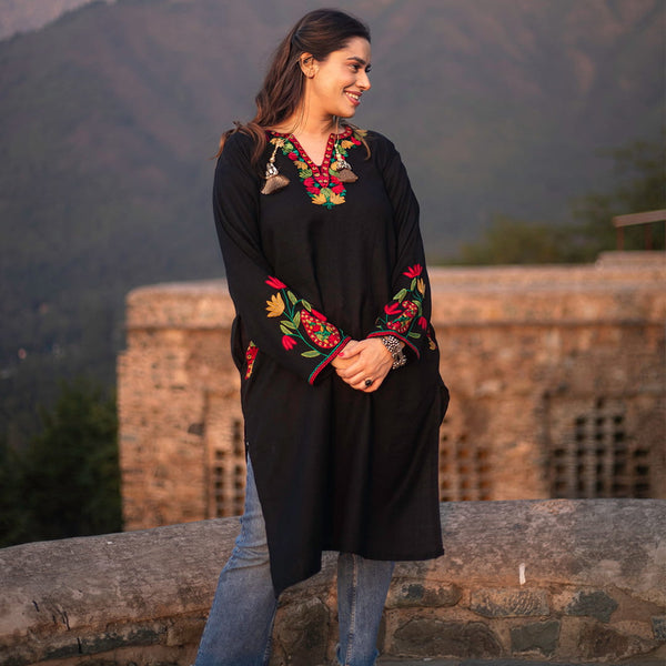 Classic Black Pheran | Hand Embroidered